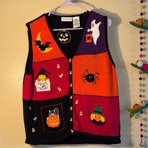 EUC White Stag Halloween knit multicolored color block sweater vest